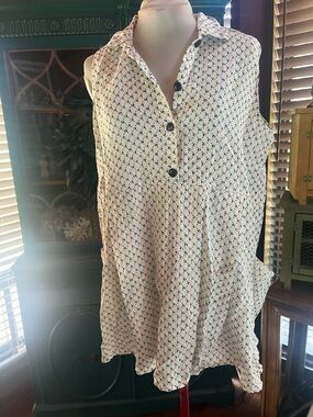 Flax Large Sleeveless Collared Dress in White with Tiny Multicolor Print